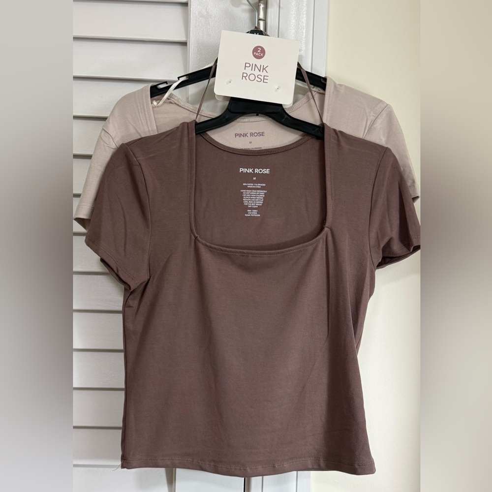 PINK ROSE Women’s 2-Pack Tops – Size M – Taupe/Stone